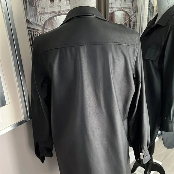 BRIAN BAILEY Faux Leather Dress Shacket Lined with Tie Belt, Size M - Picture 6 of 8